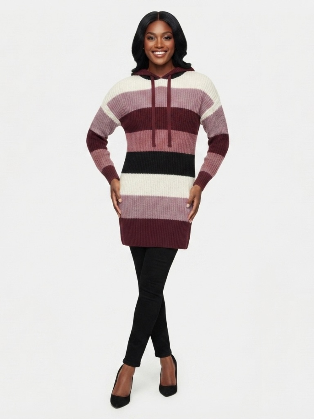 Striped Turtleneck Sweater Ribbed Knit Hoodie